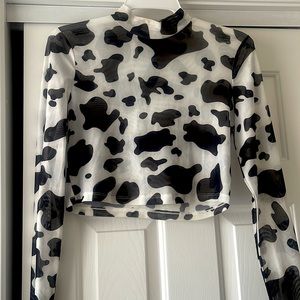 Mesh cow print crop top